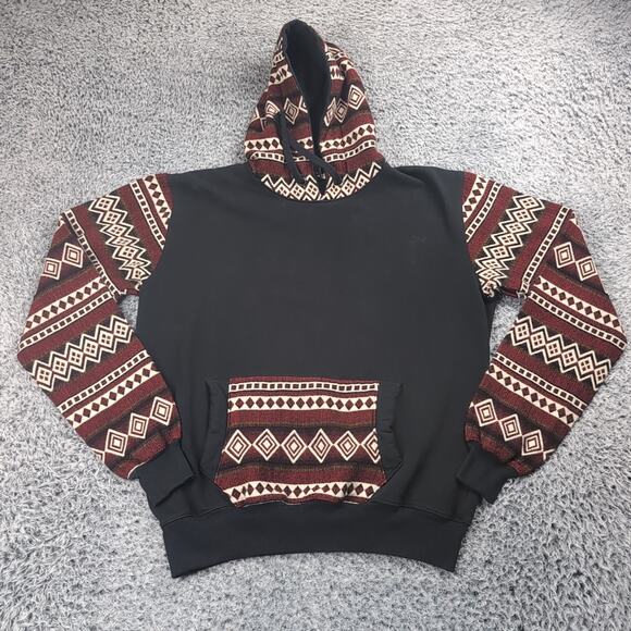Native Sun Hoodie Adult Medium Black Red Southwestern Aztec Sweater Wool Blend - Picture 1 of 6